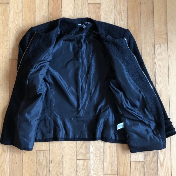 Brand New Women's Karl Lagerfeld Black Tweed Blazer Jacket - Picture 10 of 16